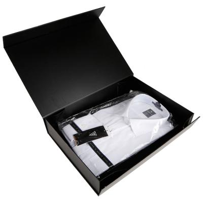 China Disposable Custom Black Folding Cardboard Paper Garment Gift Box Magnetic Clothing T-shirt Packaging Box for sale