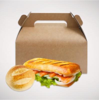 China Disposable Wholesale Custom Hot Food Take Out Box Kraft Paper Hamburger Box Packaging With Handle for sale