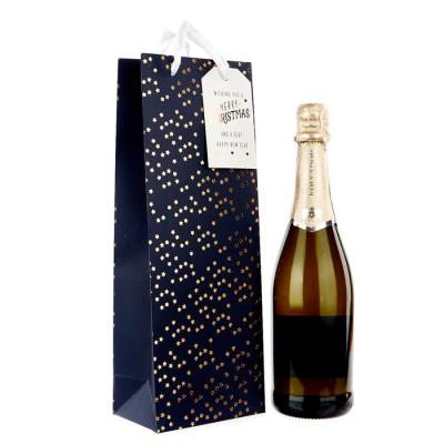 China Recycled luxury custom materials champagne shopping bag wine bottle packaging bag paper Christmas wine gift single bag for sale