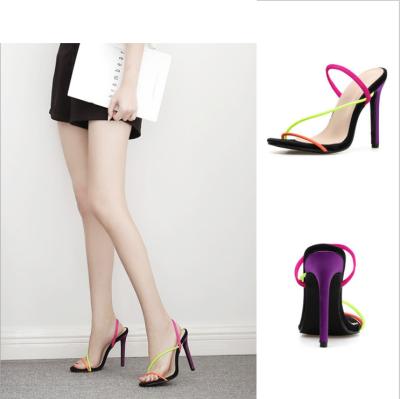 China New Fashion Women's New Fashion Colorful Ankle Strappy Stiletto Sandals Height Increasing Round Toe Sexy Ladies Shoes Summer Shoes for sale