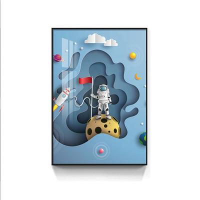 China Waterproof+ECO-Friendly+High definition modern simple triptych living room room cartoon decorative picture of astronaut painting children painting wall background sofa for sale