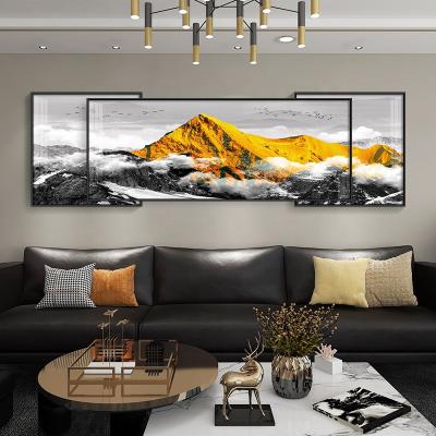 China Waterproof+ECO-Friendly+High definition luxury mountain landscape sofa background wall hanging living room decorative gold light painting for sale