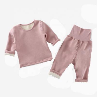 China Wholesale Thermal Underwear Plus Velvet Long Sleeve Thick Warm Winter Baby Running 2 Piece Set for sale