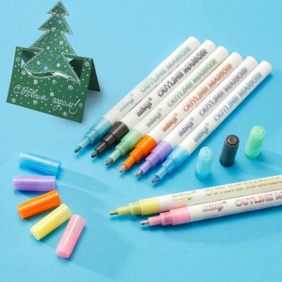 China Bright Hot Sale DIY Pen 12 Colors Double Line Pens Outline Pen Two Color Marker Set Flashing Double Line Pens for sale