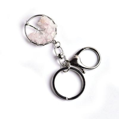 China All ages hot selling natural crystal rose quartz key chain tree of life crystal key chain crafts gifts men and women decorations for sale