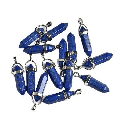 China FASHIONABLE Wholesale Natural Crystal Hexagonal Pendant Necklace Jewelry Natural Stone Lapis Lazuli Bullet Pendant Accessories for sale