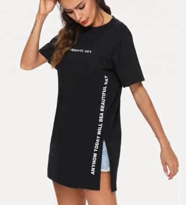 China 2021 Summer Anti-Static Trendy Fashion Black Plus Size T-shirt Dresses Letter Print Slit Edge T-shirt Dress Women Custom Made for sale