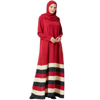 China Breathable Contrast Panel Stripe Pocket Long Sleeve Round Neck Quick Dry Middle Eastern Arabian Sports Maxi Dress (Excluding Headscarf) for sale