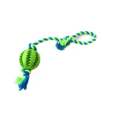 China Viable Wholesale Soft Pet Chew Toy With Pull Rope Dog Teeth Cleaning Silicone Leak Food Ball Training Toy for sale