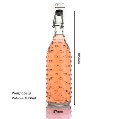 China Airtight Sealed Beverage Swing Top Glass Bottles 1000ml With Loop Lid Oil Bottle For Kitchen Use for sale