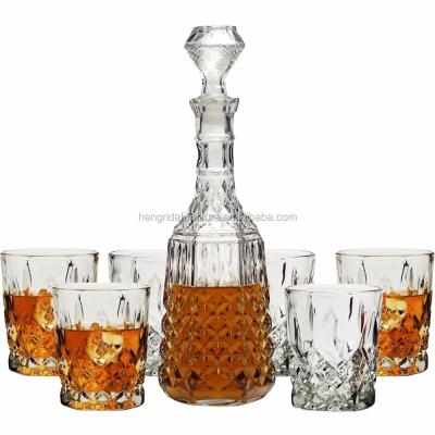 China Amazon Sustainable Hot Selling Crafted Decanter Set With Rock Glass Luxury Gift Set Whiskey Decanter With Cocktail Glasses for sale