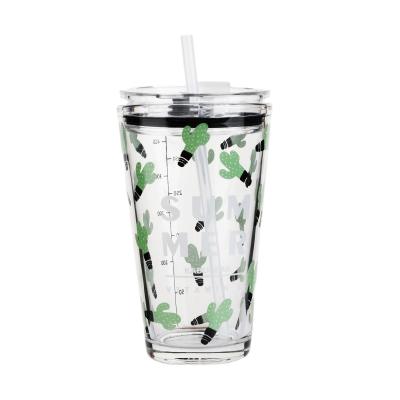 China Viable Drinking Glass Mug With Flamingo Pattern And Straw Mugs Custom Logo Cheap Glass Cup for sale