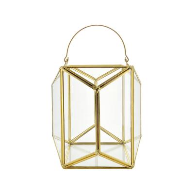 China Geometry high temperature glass mini greenhouses for decoration or wedding centerpiece gold copper&glass hanging dome for sale