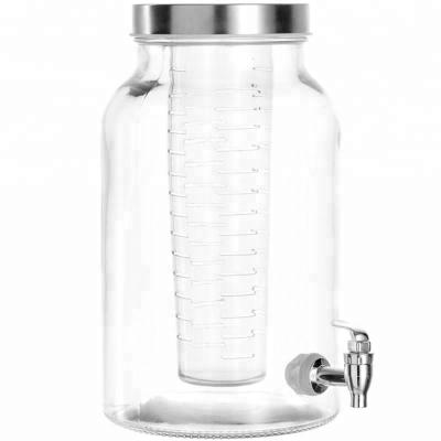 China 6L Glass Beverage Drink Dispenser With Fruit And Ice Infuser And Spit for sale