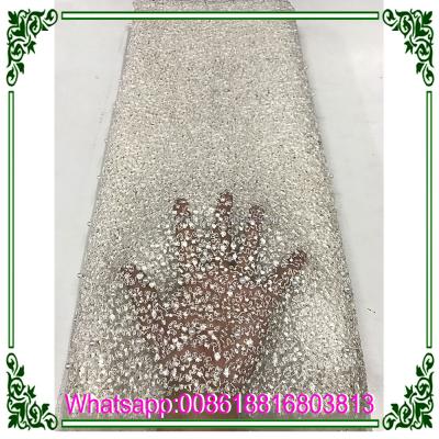 China 2017 Latest Viable Beaded And Stoned Lace Fabric Fashion African Lace Fabric And French Febric For Dressing for sale