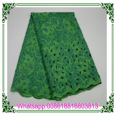 China Nigeria Voile Lace Fabric 100% Swiss Cotton Voile Lace Viable Swiss Heavy Green Big Lace For Wedding Dress for sale