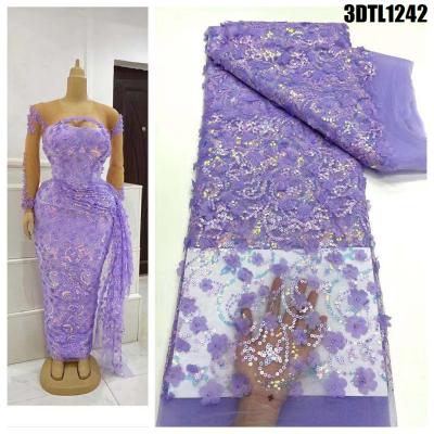 China Good Quality Viable Embroidered Tulle Lace Fabric 3D Flower Lace Wedding Fabric /African 3d Flowers Lace for sale