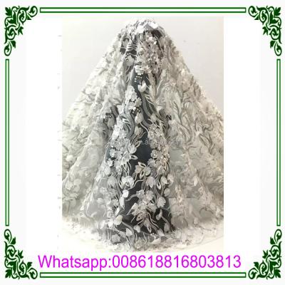 China Good Quality Viable Embroidered Tulle Lace Fabric 3D Flower Lace Wedding Fabric /African 3d Flowers Lace for sale