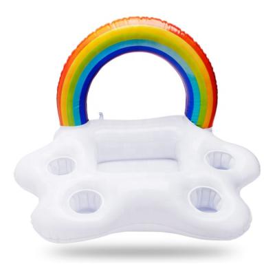 China Eco-friendly PVC Floating 4 Holes Rainbow Cloud Beer Mug Serving Tray Drink Holder Inflatable Water Ice Bar Pool Bottle Holder For Fun for sale