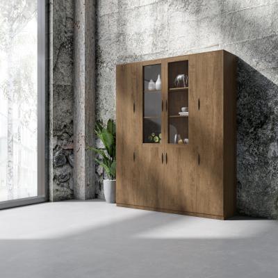 China Industrial Lock Brown Wesome Oak Expandable Glass Bookcase Cupboard Filing Cabinet With Glass Door Wood Veneer Top Modern Wood Panel for sale