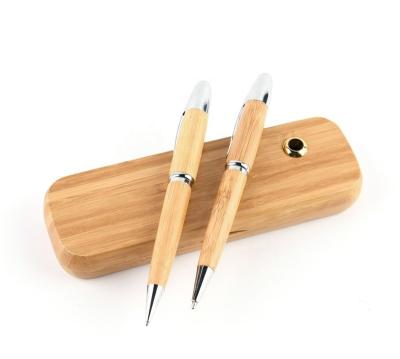 China Good Quality Promotional Pen Luxury Men Gift Set 2021 Custom Logo Promotional Bamboo Wooden Pen Set Mechanical Pencil Ballpoint Pen and for sale