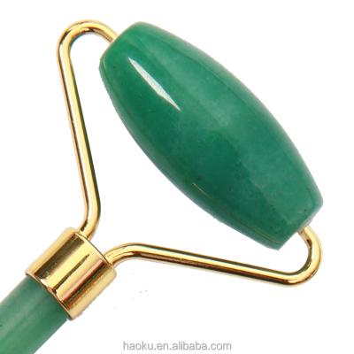 China Natural Light Green Jade Guasha Scraping Massage Tool Boby Jade Roller And Gua Sha Set Of Double Rollers With Box for sale