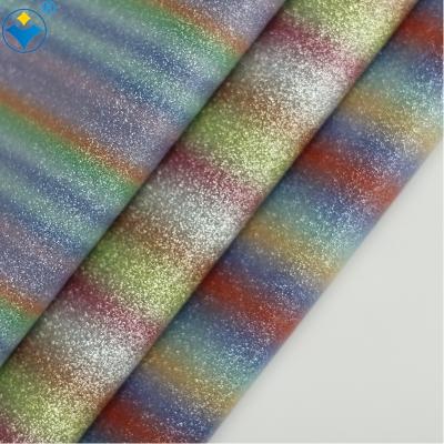 China Factory Sale Waterproof Rainbow Colored Faux PU Fabric Glitter Leather for sale