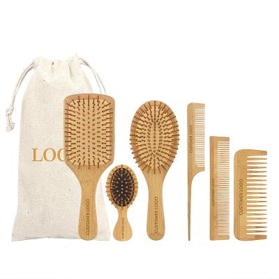 China Hot Selling Amazon Cushion 6 in 1 Hair Brush Comb for Women Men Bamboo Air Cushion Paddle Hair Brush Set for sale