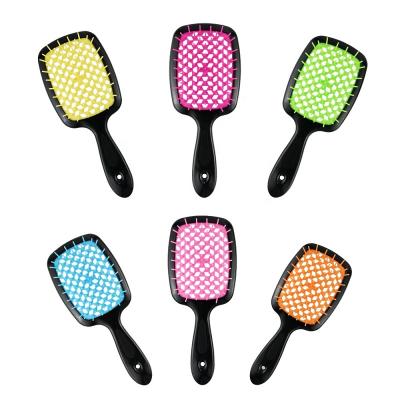 China Professional Custom Multicolor Professional Logo Plastic Detangling Hair Brush Wet Curved Duct Straightening Brush for sale