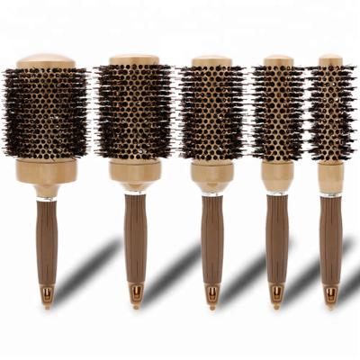 China Salon Hot Selling Round Boar Bristle Nano Hair Brush Thermal Ceramic Ionic Round Professional Drying Hair Brush for sale