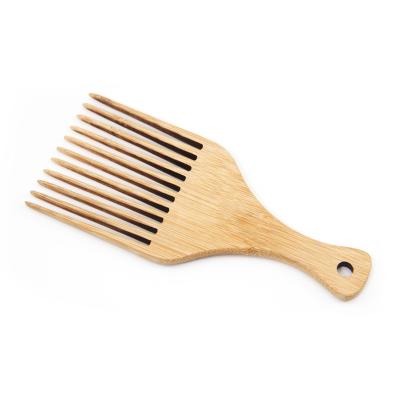 China Home Popular Custom Wholesale Natural Bamboo Wide Tooth Beard Shaped Afro Hair Pick Comb for sale