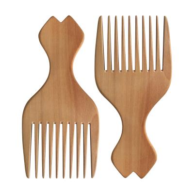 China Factory Made Eco-Friendly Handcrafted Cherry-Wood Wide Tooth Afro Pick Home Detangling Hair Wooden Comb Eco-Friendly for sale