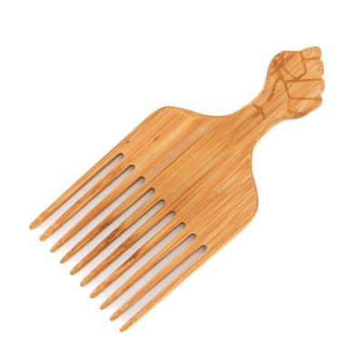 China Factory direct low MOQ Afro hair pick bamboo comb from hair salon supply direct wood comb design new for Detangling hair for sale