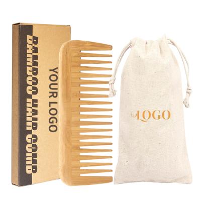 China Salon Barbering Eco-Friendly Natural Bamboo Comb With Logo Wooden Branded Tooth Hair Bamboo Comb Wholesale Private Label Wide for sale