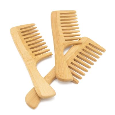 China New Design Detangle Curly Hair Home Comb Customize Premium Natural Bamboo Wide Tooth Hair Comb With Label for sale