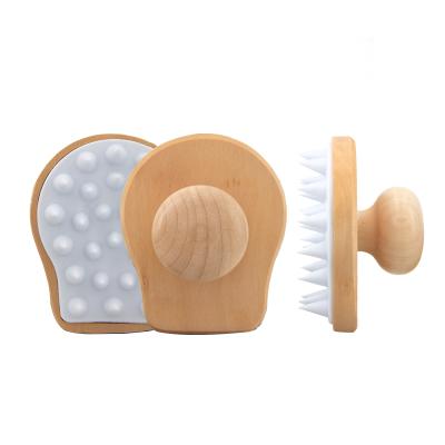 China Wooden Head Brush Customized Logo Natural Eco Friendly Wood Scalp Massage Hair Brush Detangling Silicone Massage Bath Brush for sale