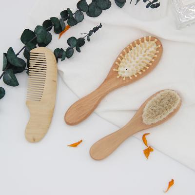 China New Arrival 3Pcs Custom Made Eco-friendly Wooden Goat Hair Comb Baby Goat Hair Brush Cushion Pad Natural Logo for sale