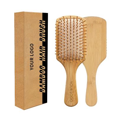 China Cushion Paddle Bamboo Hair Brush For Women Men With Round Bamboo Bristles Massage Air Cushion Detangling Hair Brush for sale