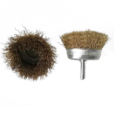 China Silver Crimped Silver Steel Wire Shaft Cup Brush Stainless Steel Polishing Cleaning Cleaning Wire Brush for sale