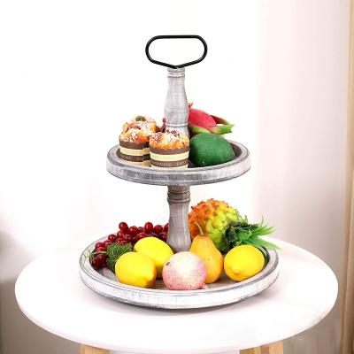 China Double Layer Wooden Wooden Cake Stand for sale