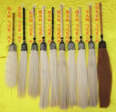 China Buddhist Taoist Horse Tail Fly Whisk Wooden Handdle White Horsetail Whisk for sale