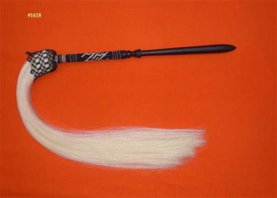 China Wooden Handdle  Buddhist TaiChi Horse Fly Whisk With Natural White Tail Hair for sale