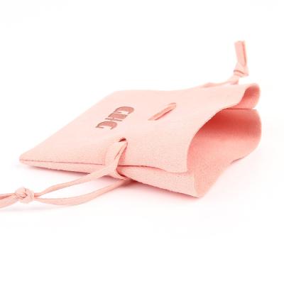 China Jewelry Packaging Ring Jewelry Bag Pink Gift Custom Suede Cord Pouch Necklace Jewelry Pouch With Logo for sale