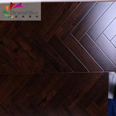 China Best Maintenance Easy French Glossy Gray Herringbone Laminate Flooring Best Price for sale