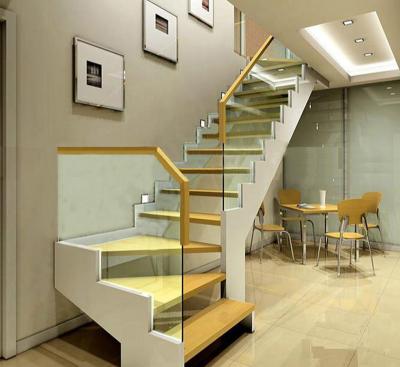 China Contemporary indoor staircase with stainless steel post and tempered glass for home for sale