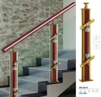 China Contemporary tempered glass balustrade with SS304 post and solid wood balustrade for sale