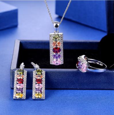 China OEM Bridal Wedding Ring Jewelry Three Piece Set Fashion Trendy American Zircon Ol Style Jewelry Earrings Necklaces Set for sale