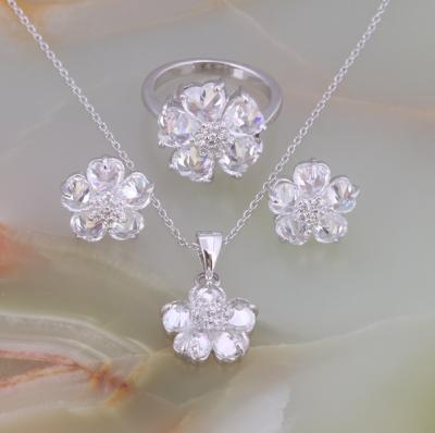 China Small Fresh Exquisite Pure Contracted Rings Zircon Necklaces Earrings Korean Style OEM Three Piece Jewelry Set for sale