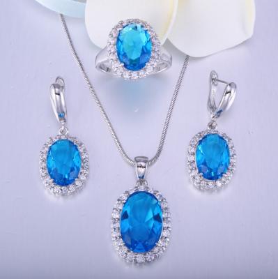 China Trendy Ol Fashion Zircon Ring Earrings Necklaces Bridal Dinner Classic Party Retro Three Piece Set OEM for sale