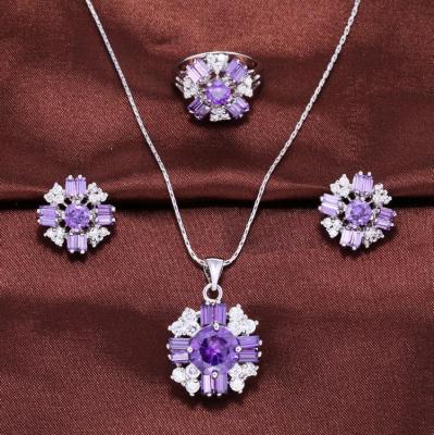 China Contracted Euramerican Style Fashion Jewelery Earrings Floral Pendants Rings Three Piece Bridal Zircon Party Set OEM for sale